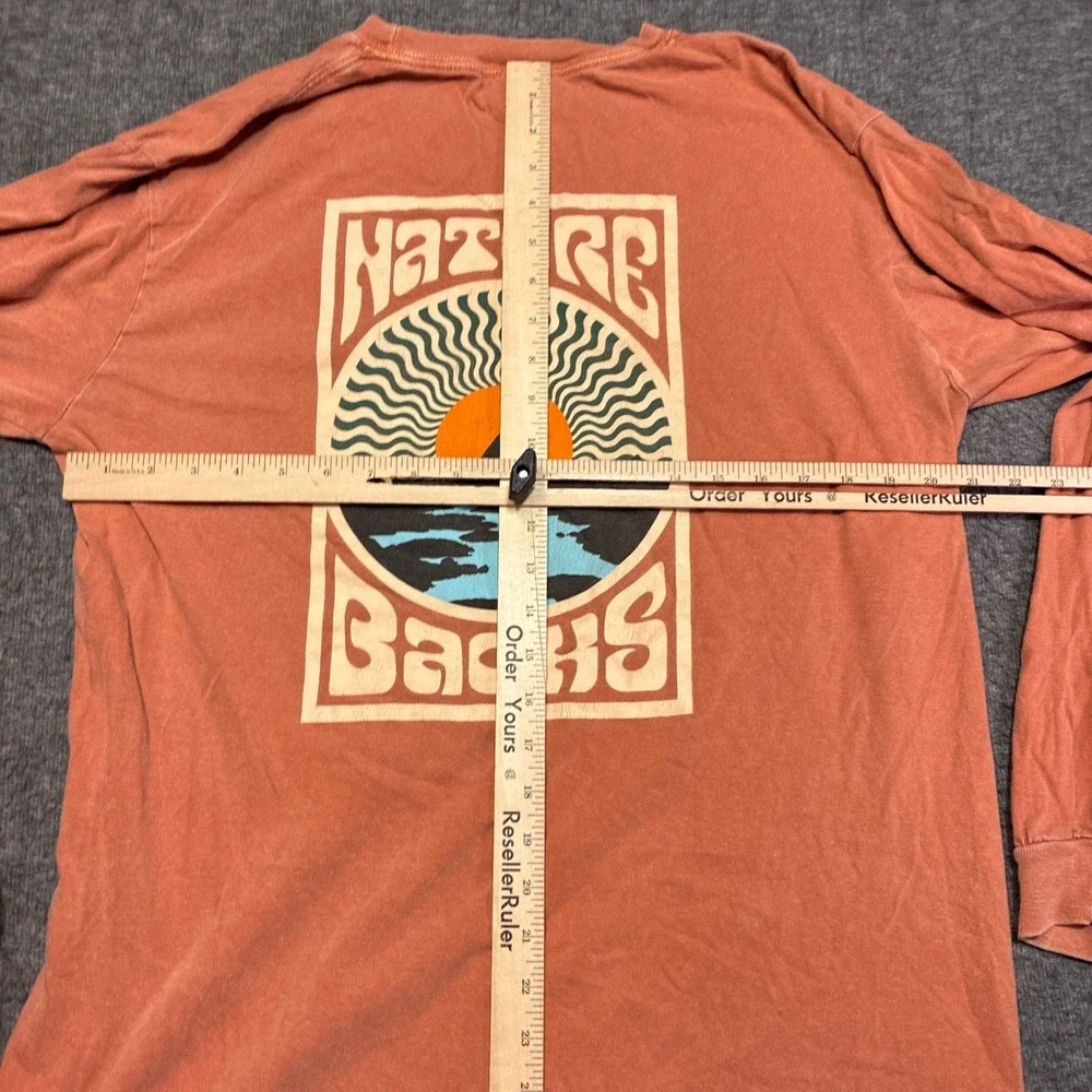 Nature Backs Long Sleeve T-Shirt Mens Large Orange Graphic Garment Dye Cotton - Picture 6 of 9